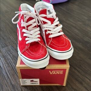 Vans Sk8-Hi Skate Shoe - big Kid - racing red/white -size 3